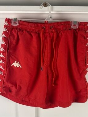 Kappa Red Athletic Swim Shorts with White Logo Tape